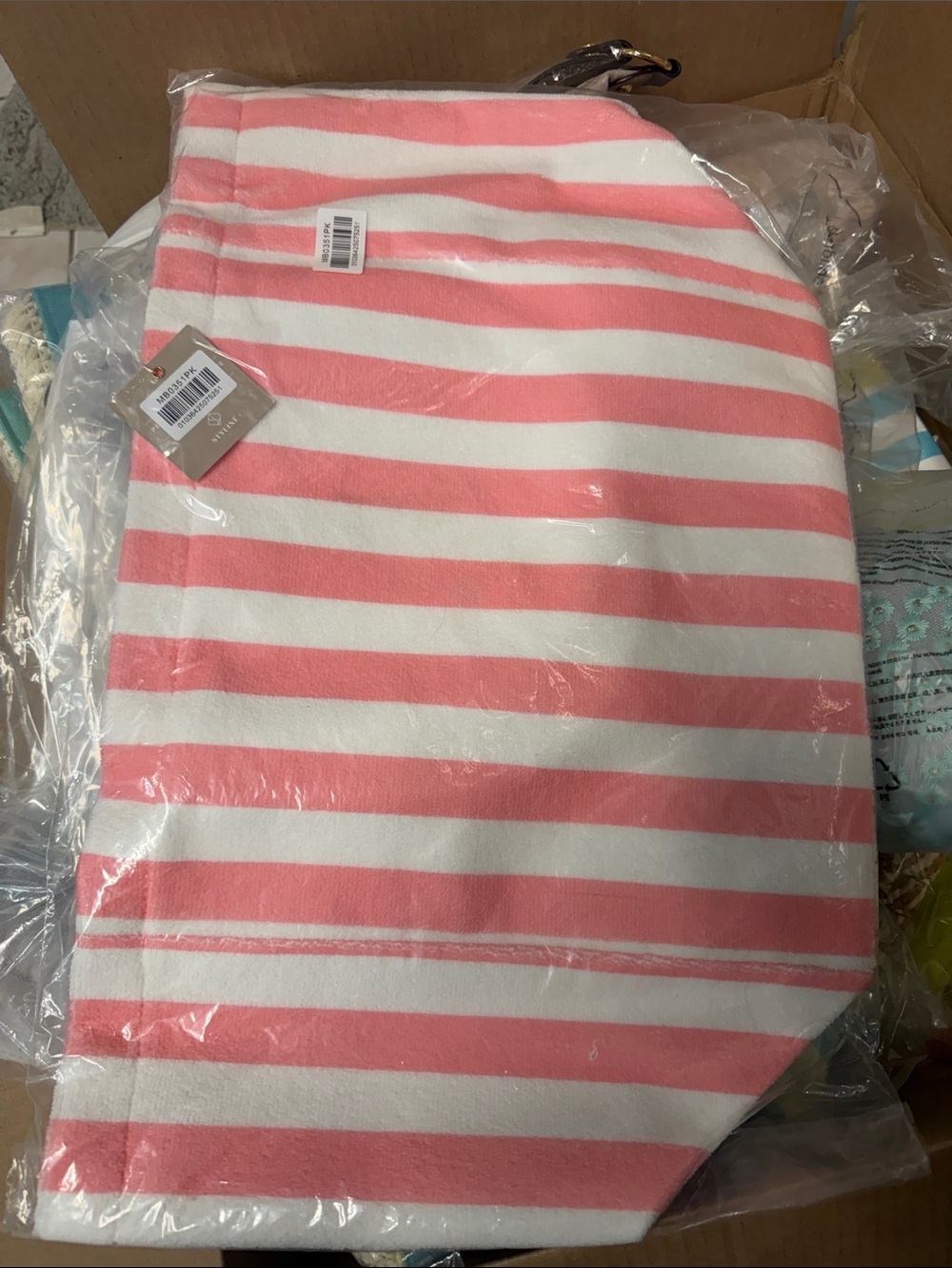 Oversized Pink & White Stripe Beach Tote - Picture 4 of 4